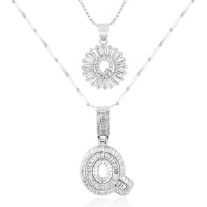 14k Gold-Plated Layered Necklace Set with Diamond Initial Pendants – Elegant Jewelry for Personal Style