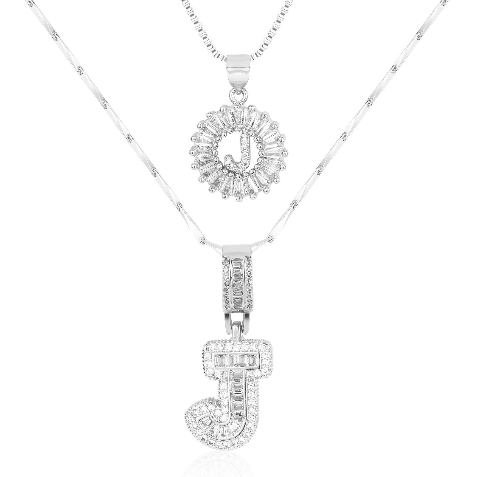 14k Gold-Plated Layered Necklace Set with Diamond Initial Pendants – Elegant Jewelry for Personal Style