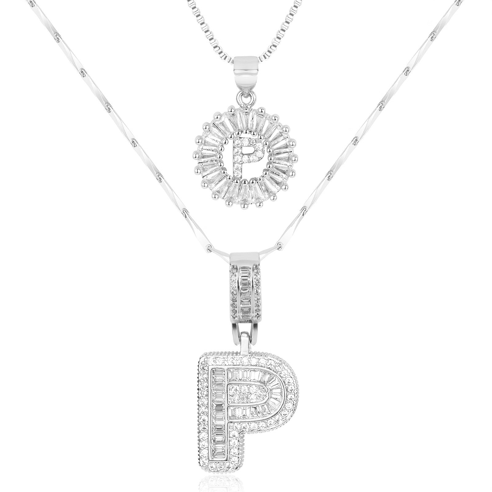 14k Gold-Plated Layered Necklace Set with Diamond Initial Pendants – Elegant Jewelry for Personal Style