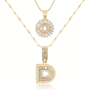 14k Gold-Plated Layered Necklace Set with Diamond Initial Pendants – Elegant Jewelry for Personal Style