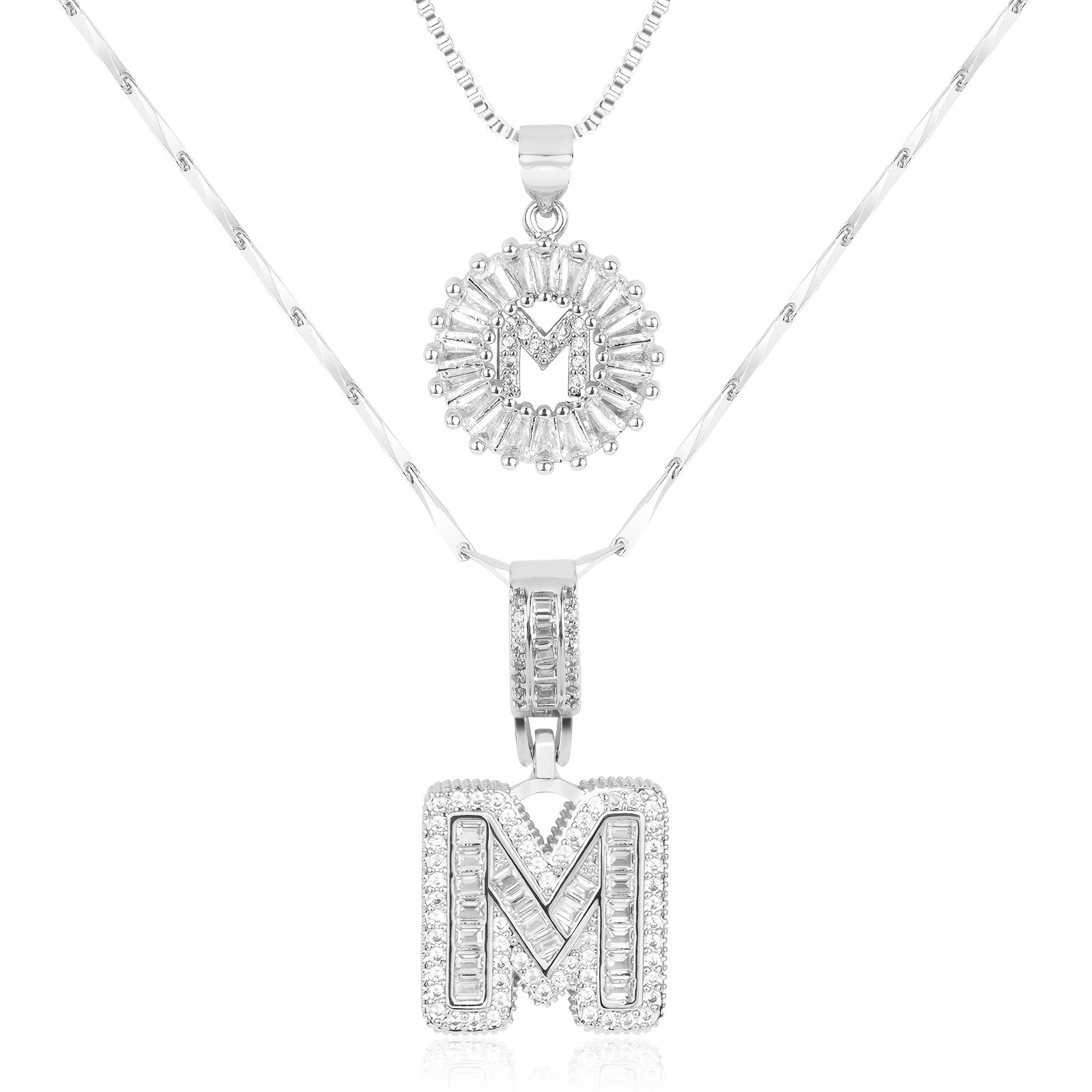 14k Gold-Plated Layered Necklace Set with Diamond Initial Pendants – Elegant Jewelry for Personal Style