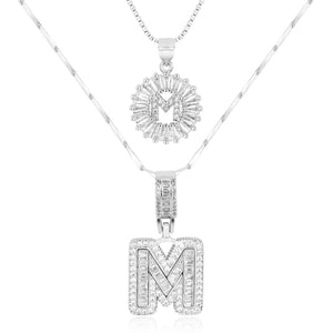 14k Gold-Plated Layered Necklace Set with Diamond Initial Pendants – Elegant Jewelry for Personal Style