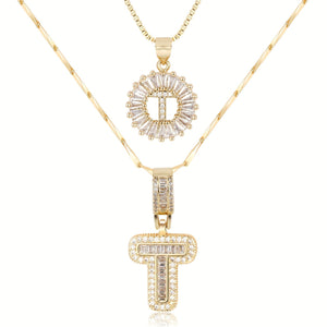 14k Gold-Plated Layered Necklace Set with Diamond Initial Pendants – Elegant Jewelry for Personal Style