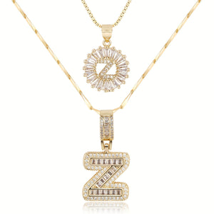 14k Gold-Plated Layered Necklace Set with Diamond Initial Pendants – Elegant Jewelry for Personal Style