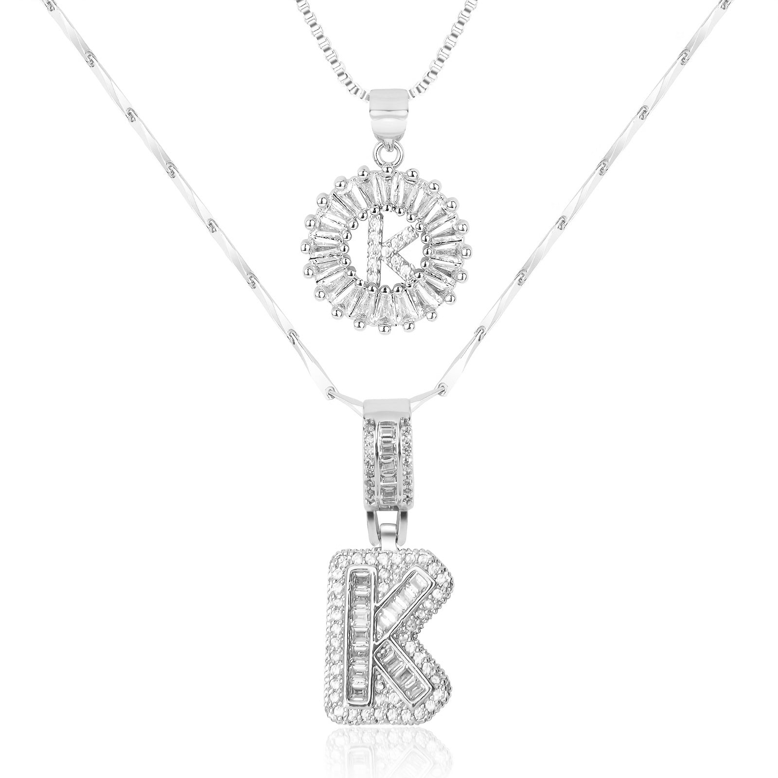 14k Gold-Plated Layered Necklace Set with Diamond Initial Pendants – Elegant Jewelry for Personal Style