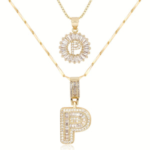 14k Gold-Plated Layered Necklace Set with Diamond Initial Pendants – Elegant Jewelry for Personal Style