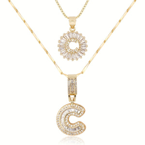 14k Gold-Plated Layered Necklace Set with Diamond Initial Pendants – Elegant Jewelry for Personal Style