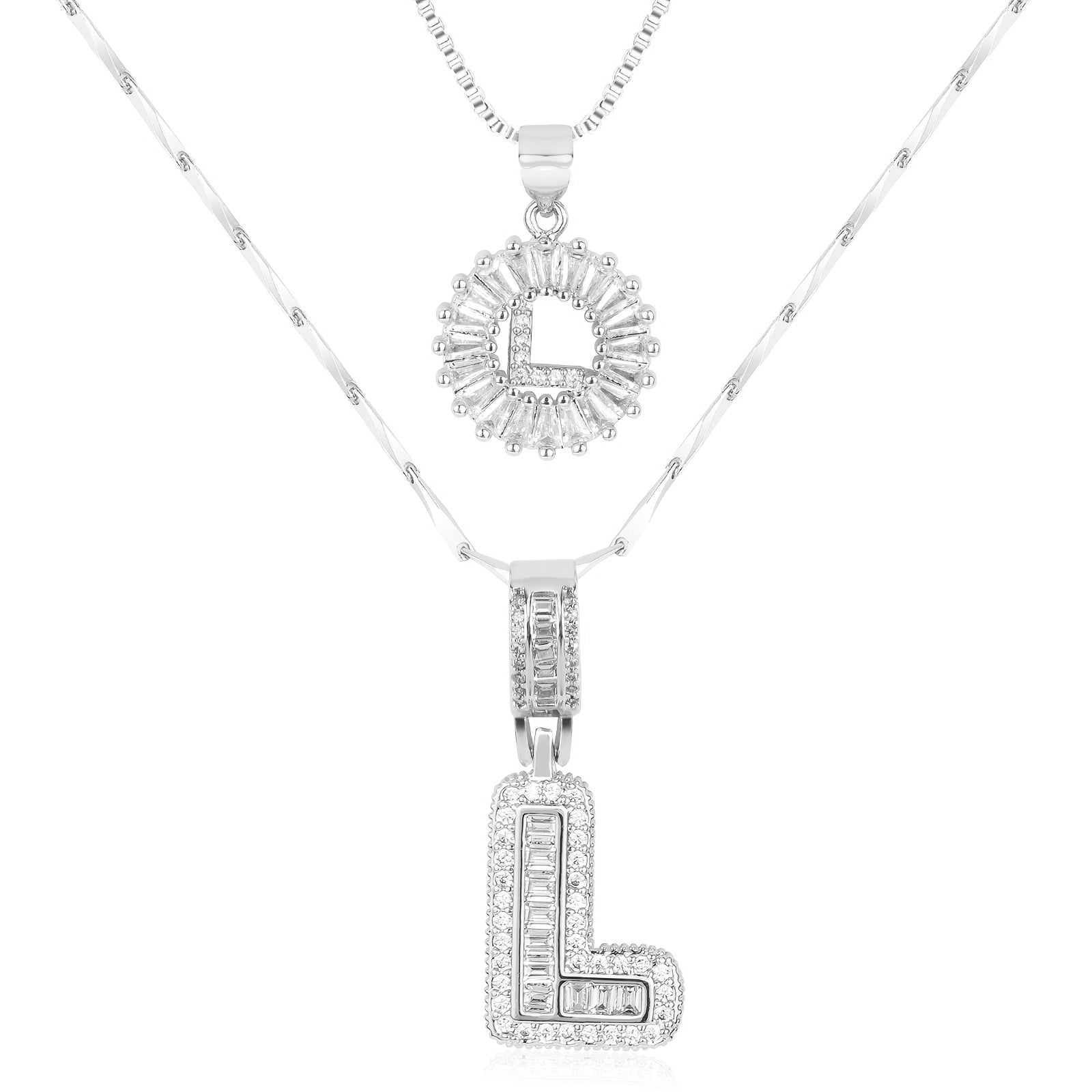14k Gold-Plated Layered Necklace Set with Diamond Initial Pendants – Elegant Jewelry for Personal Style