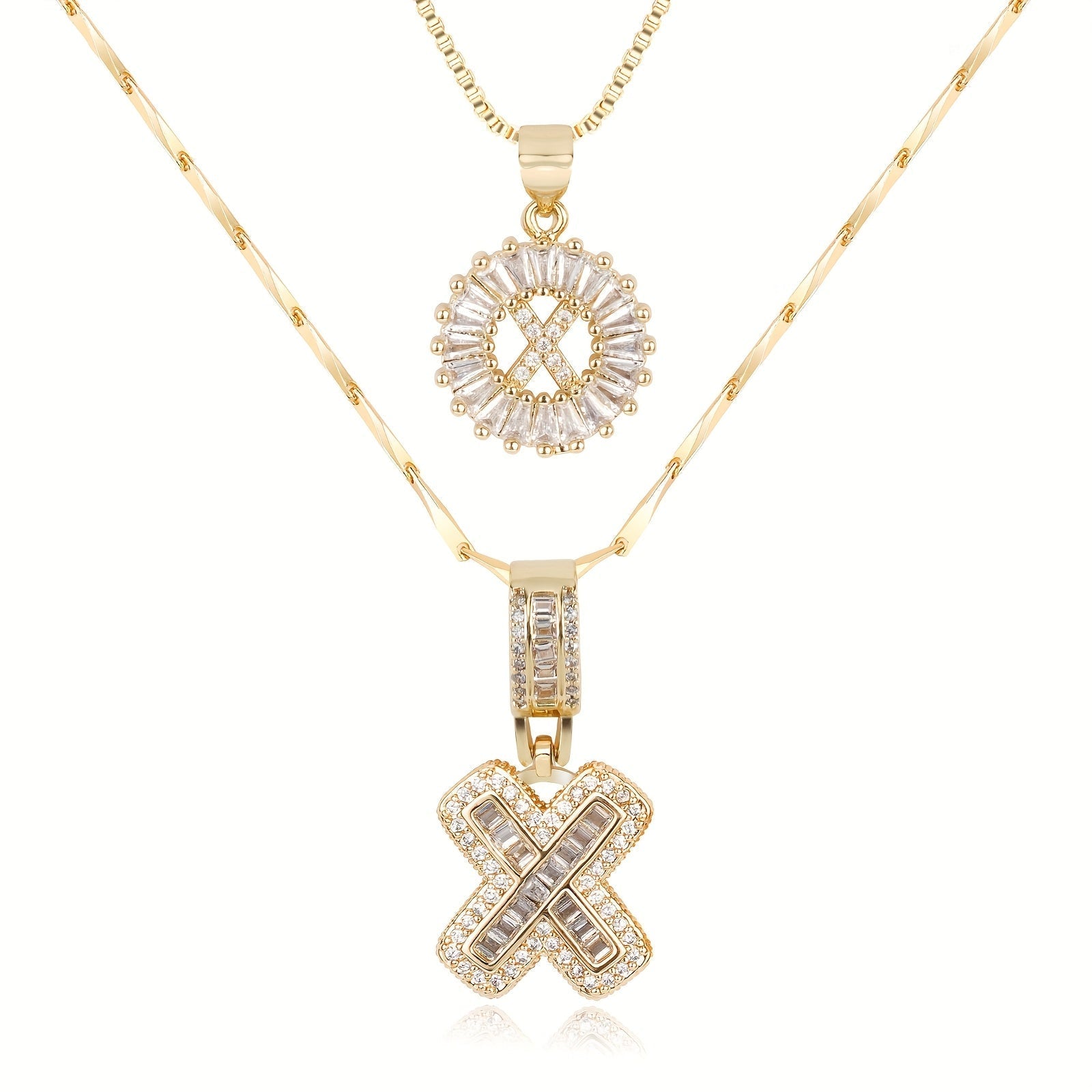 14k Gold-Plated Layered Necklace Set with Diamond Initial Pendants – Elegant Jewelry for Personal Style
