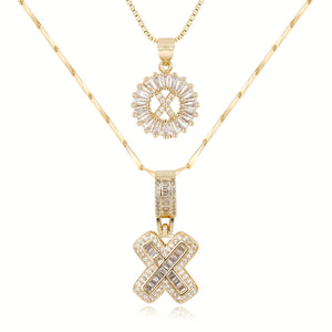 14k Gold-Plated Layered Necklace Set with Diamond Initial Pendants – Elegant Jewelry for Personal Style