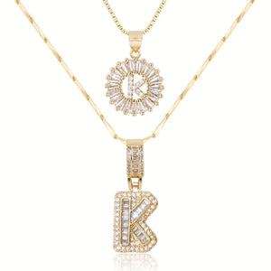 14k Gold-Plated Layered Necklace Set with Diamond Initial Pendants – Elegant Jewelry for Personal Style