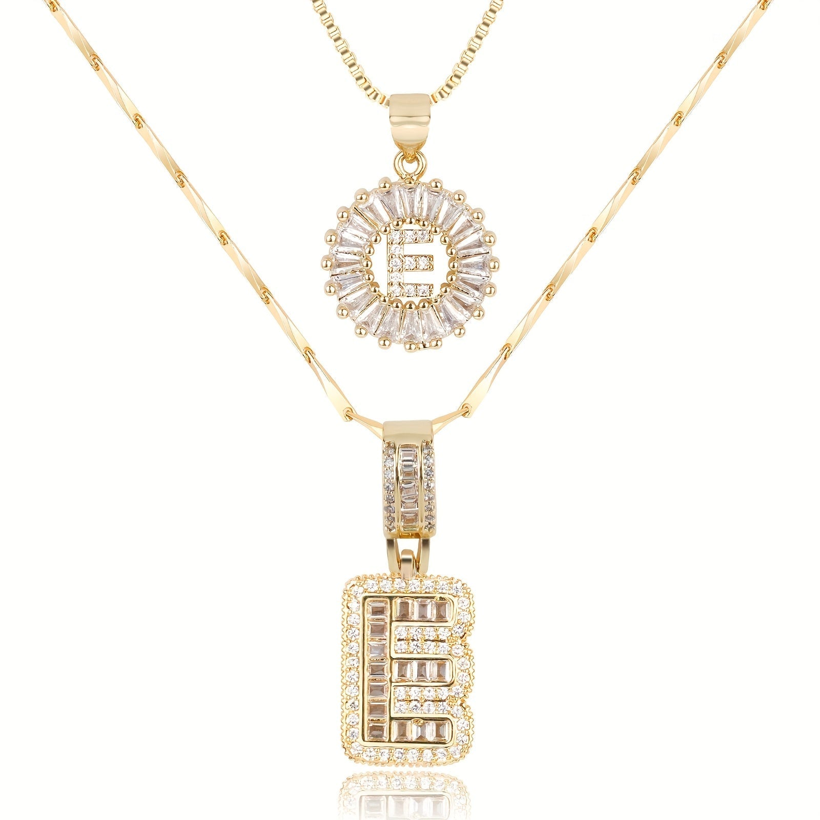 14k Gold-Plated Layered Necklace Set with Diamond Initial Pendants – Elegant Jewelry for Personal Style