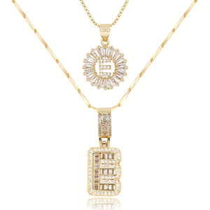 14k Gold-Plated Layered Necklace Set with Diamond Initial Pendants – Elegant Jewelry for Personal Style