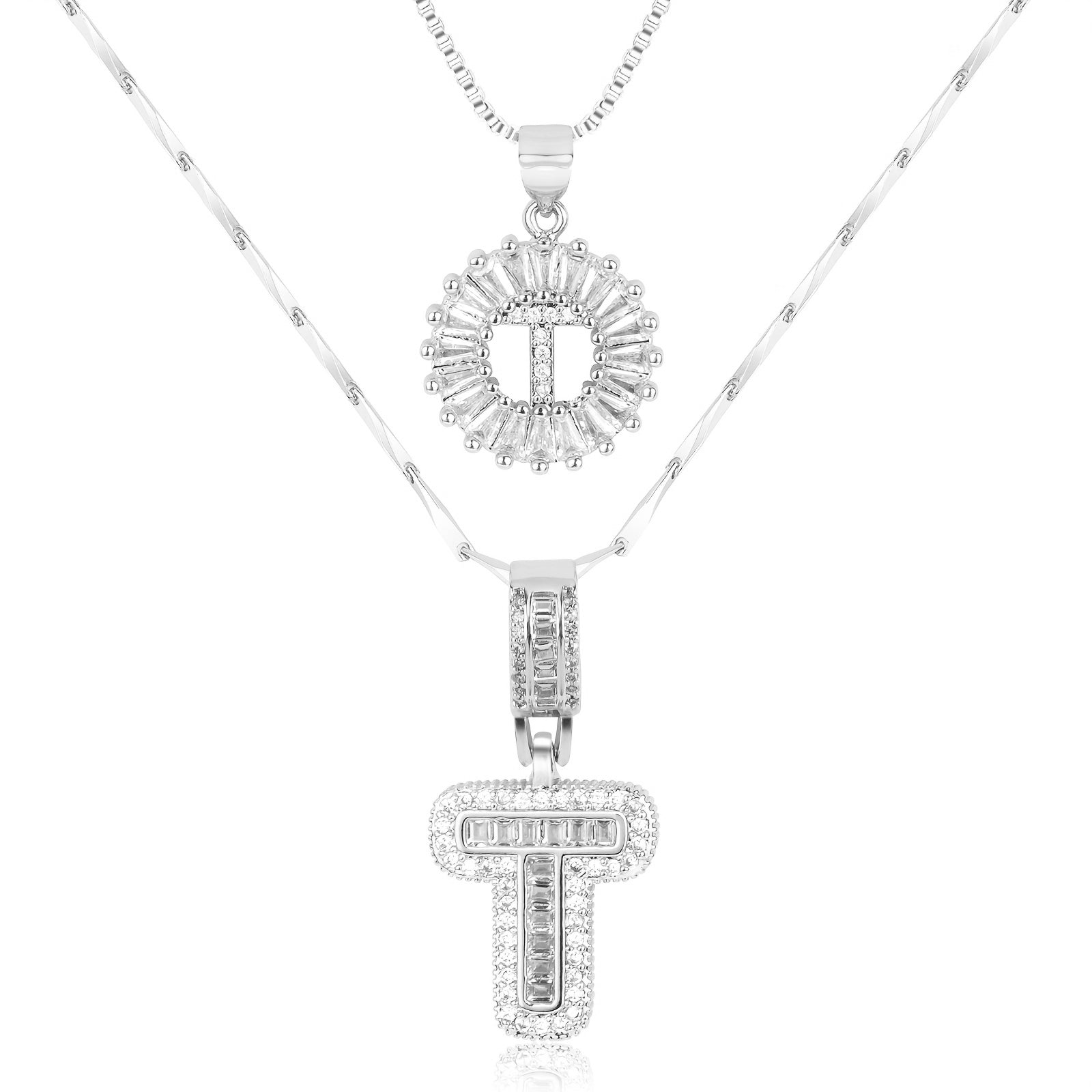 14k Gold-Plated Layered Necklace Set with Diamond Initial Pendants – Elegant Jewelry for Personal Style