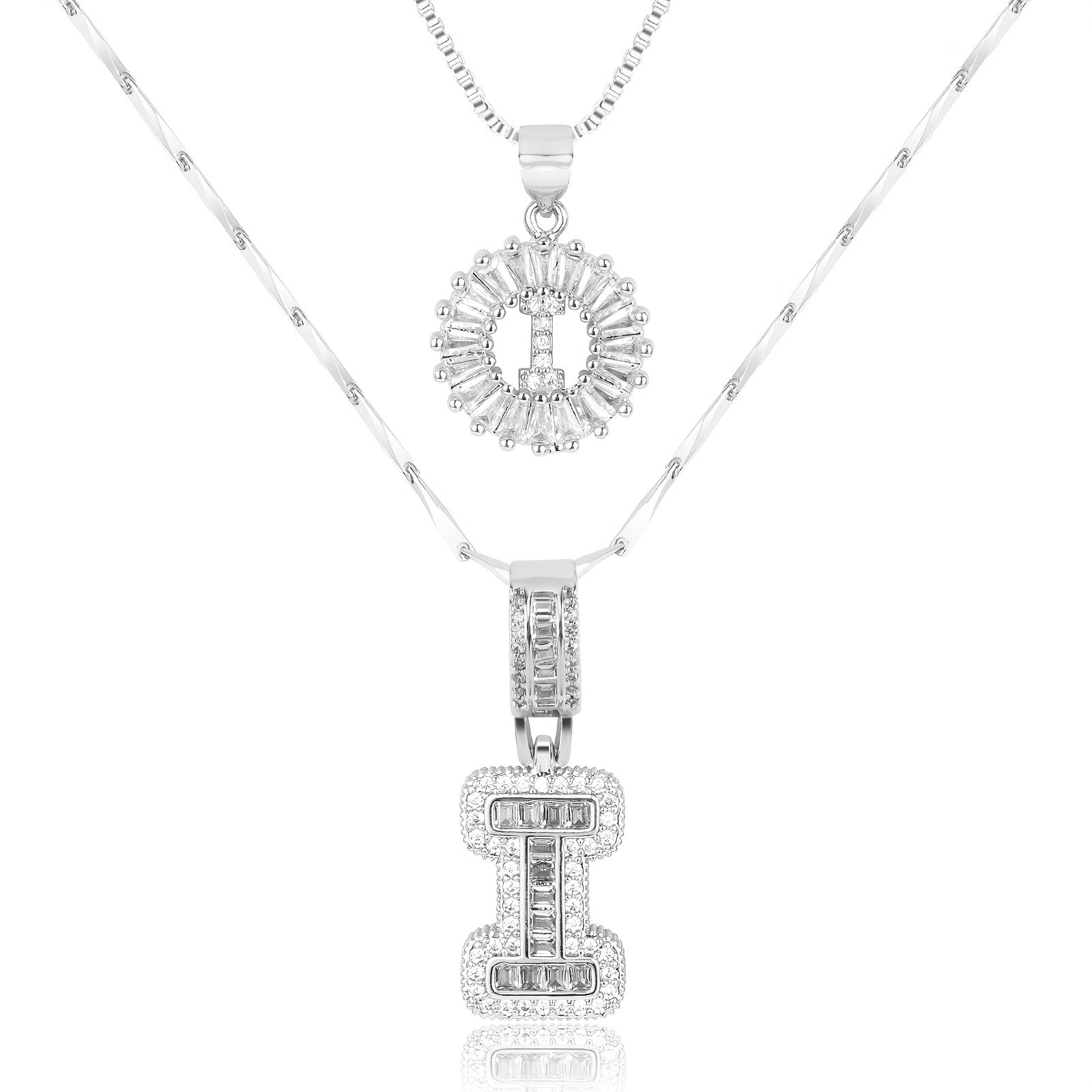 14k Gold-Plated Layered Necklace Set with Diamond Initial Pendants – Elegant Jewelry for Personal Style