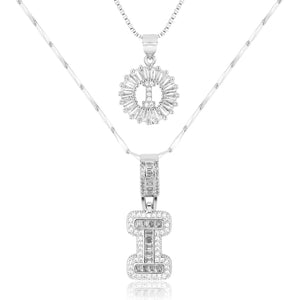 14k Gold-Plated Layered Necklace Set with Diamond Initial Pendants – Elegant Jewelry for Personal Style
