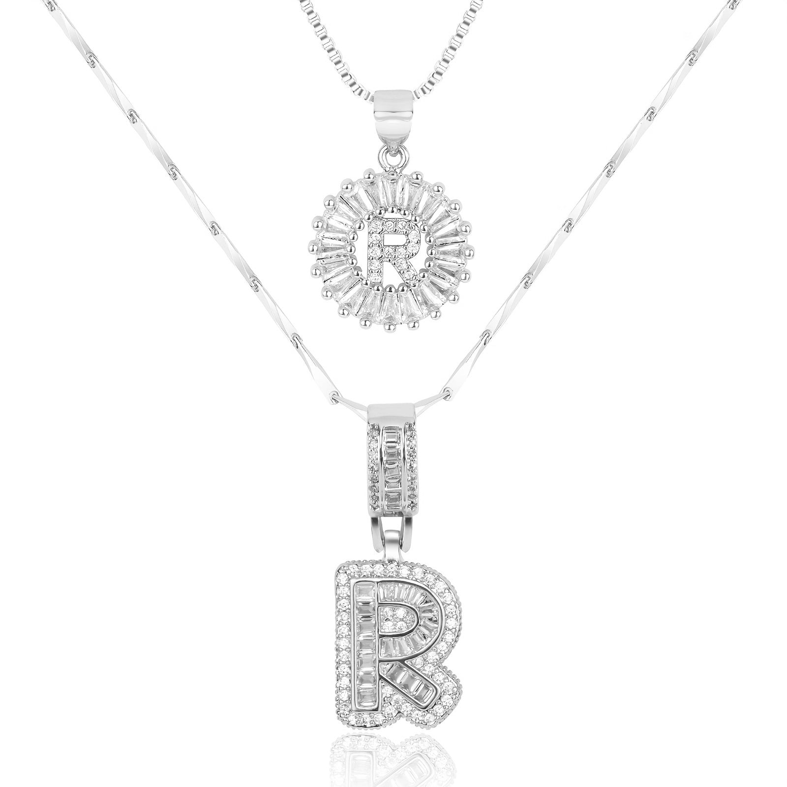 14k Gold-Plated Layered Necklace Set with Diamond Initial Pendants – Elegant Jewelry for Personal Style