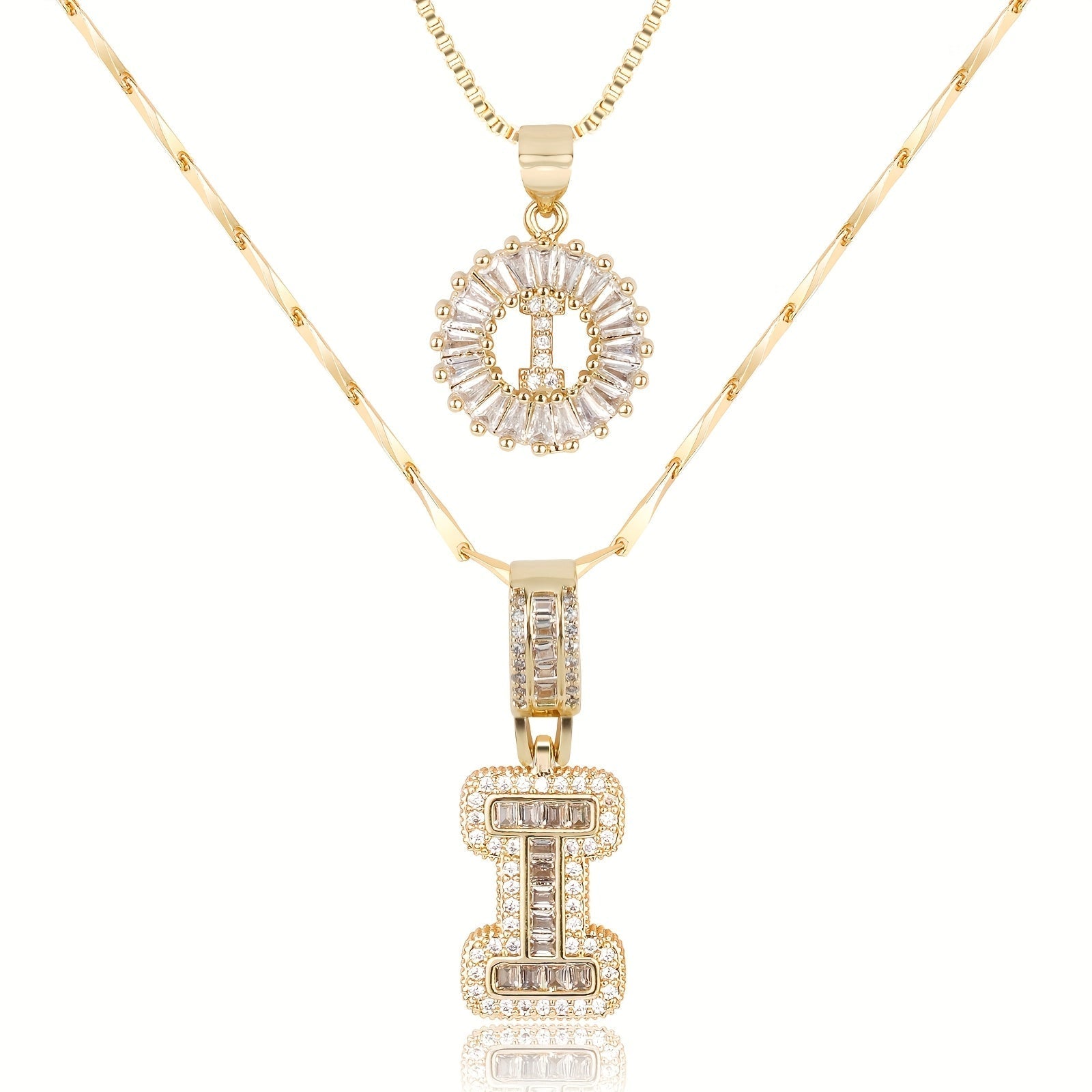 14k Gold-Plated Layered Necklace Set with Diamond Initial Pendants – Elegant Jewelry for Personal Style