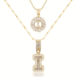 14k Gold-Plated Layered Necklace Set with Diamond Initial Pendants – Elegant Jewelry for Personal Style