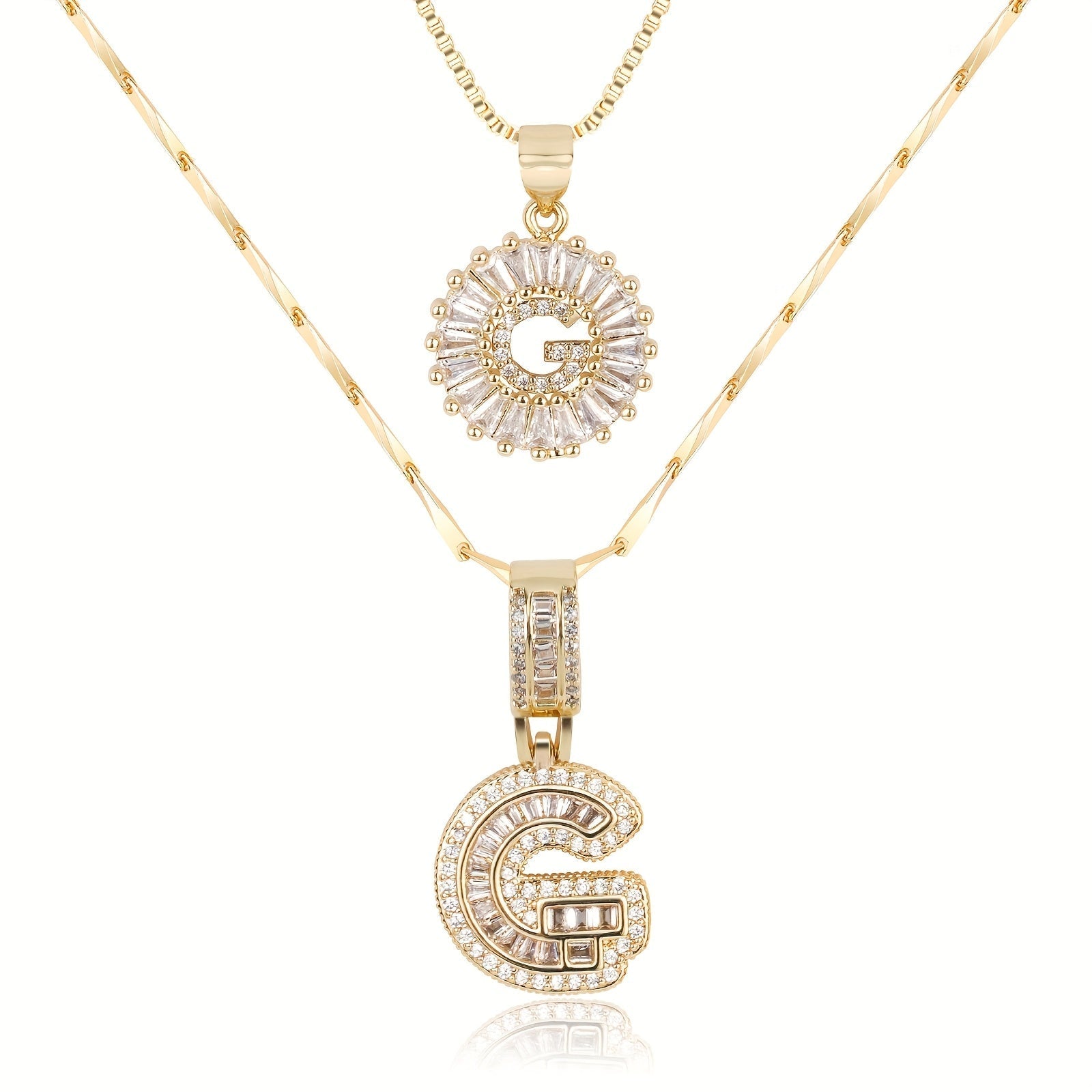 14k Gold-Plated Layered Necklace Set with Diamond Initial Pendants – Elegant Jewelry for Personal Style