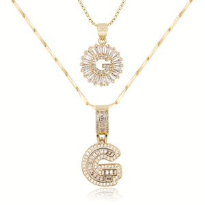 14k Gold-Plated Layered Necklace Set with Diamond Initial Pendants – Elegant Jewelry for Personal Style