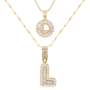 14k Gold-Plated Layered Necklace Set with Diamond Initial Pendants – Elegant Jewelry for Personal Style