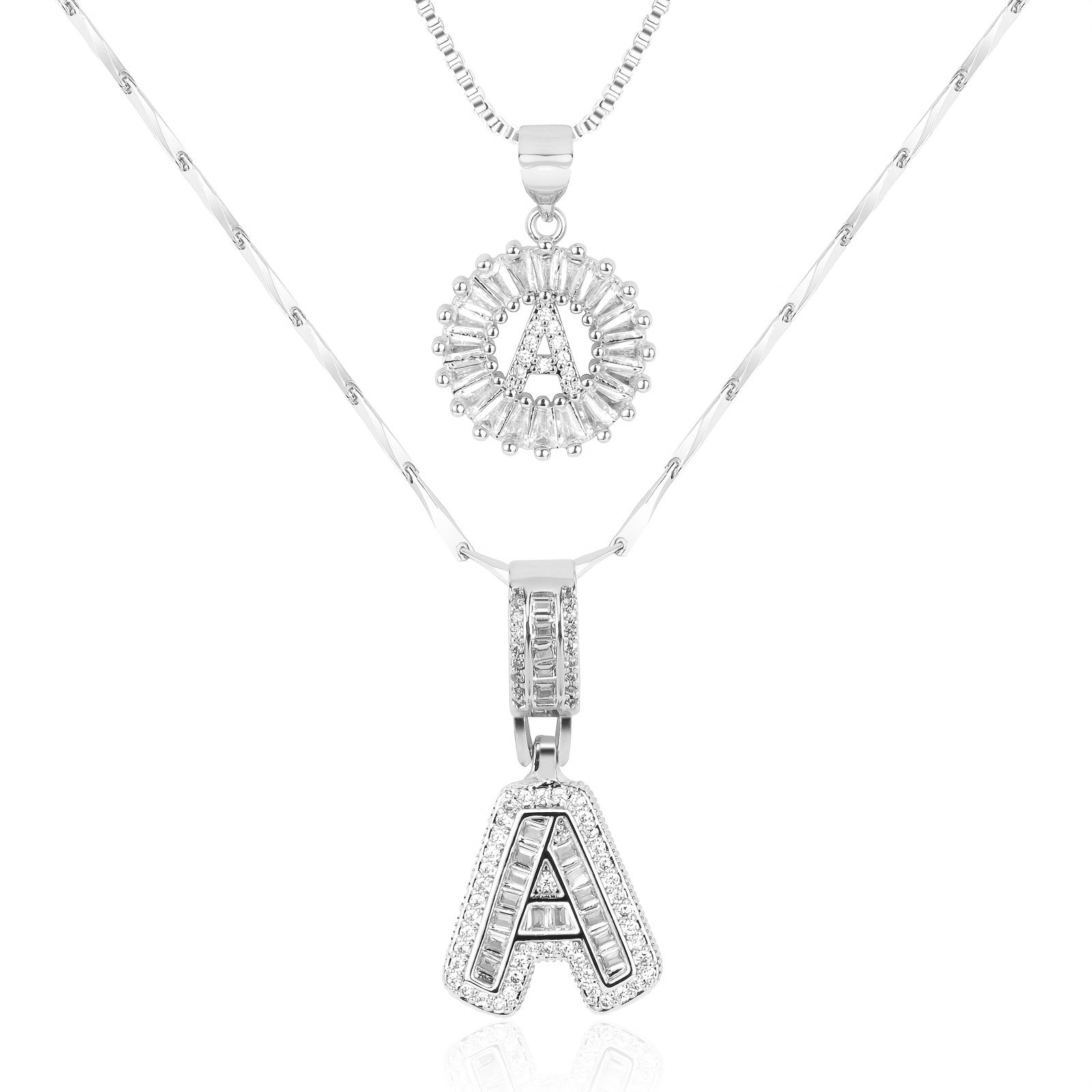 14k Gold-Plated Layered Necklace Set with Diamond Initial Pendants – Elegant Jewelry for Personal Style