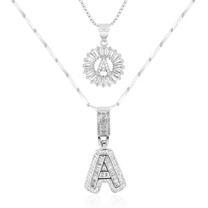 14k Gold-Plated Layered Necklace Set with Diamond Initial Pendants – Elegant Jewelry for Personal Style