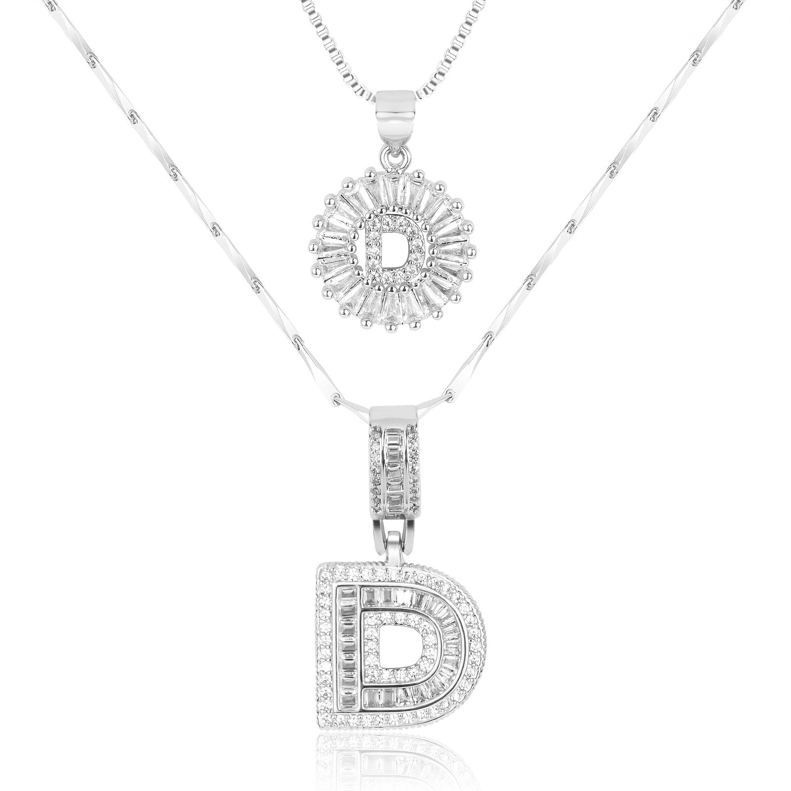 14k Gold-Plated Layered Necklace Set with Diamond Initial Pendants – Elegant Jewelry for Personal Style