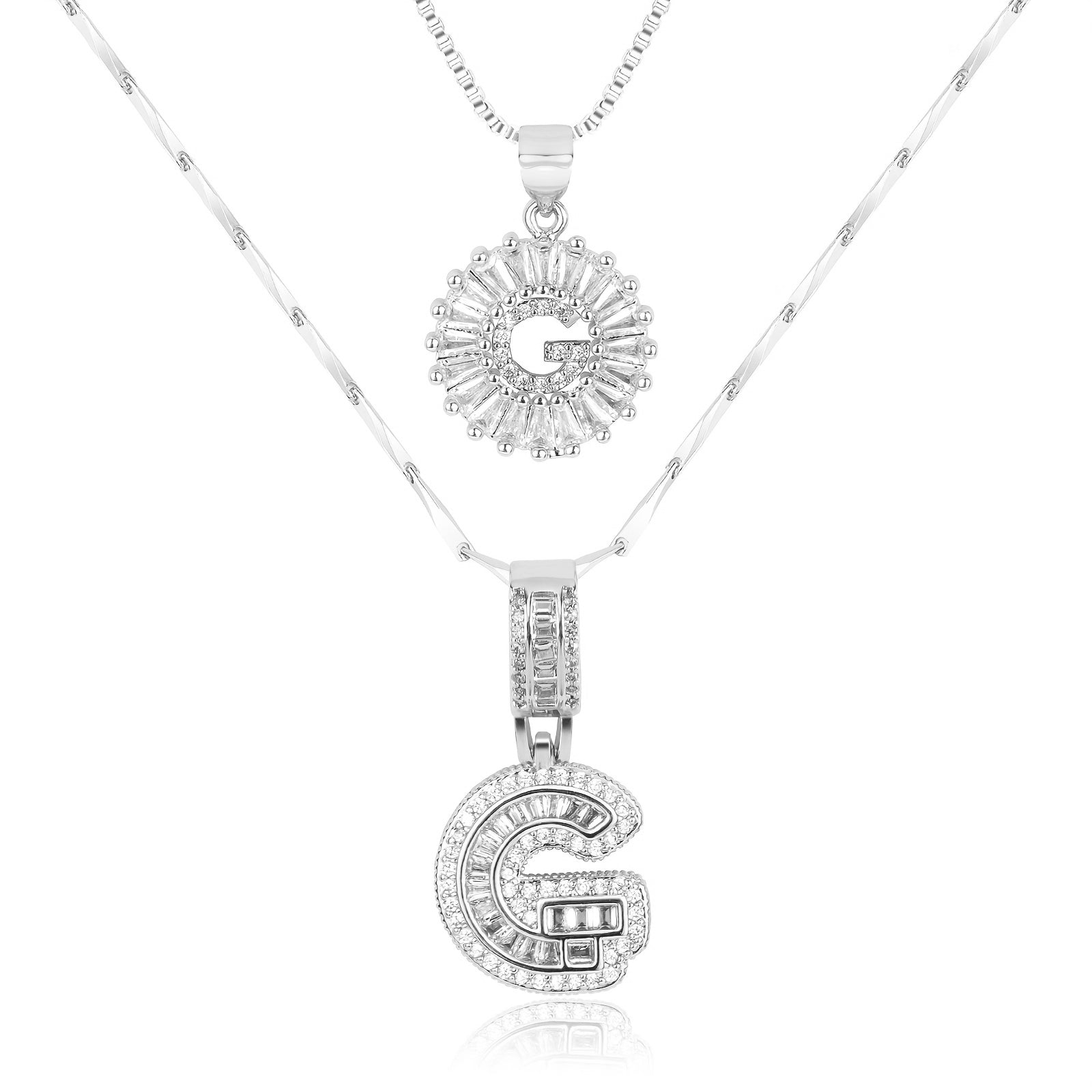 14k Gold-Plated Layered Necklace Set with Diamond Initial Pendants – Elegant Jewelry for Personal Style