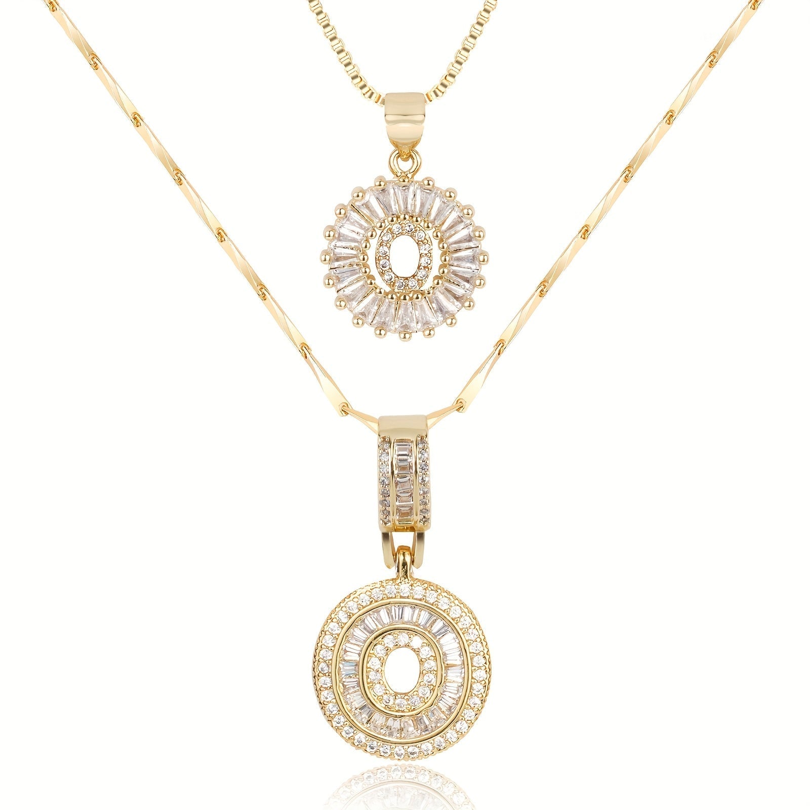 14k Gold-Plated Layered Necklace Set with Diamond Initial Pendants – Elegant Jewelry for Personal Style