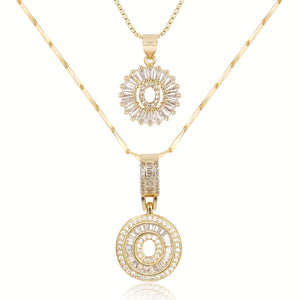14k Gold-Plated Layered Necklace Set with Diamond Initial Pendants – Elegant Jewelry for Personal Style