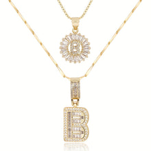 Load image into Gallery viewer, 14k Gold-Plated Layered Necklace Set with Diamond Initial Pendants – Elegant Jewelry for Personal Style
