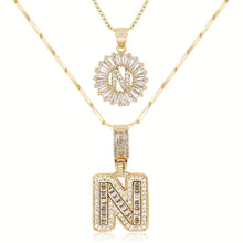 Load image into Gallery viewer, 14k Gold-Plated Layered Necklace Set with Diamond Initial Pendants – Elegant Jewelry for Personal Style
