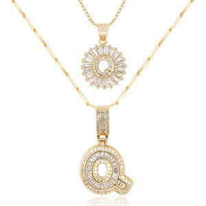 14k Gold-Plated Layered Necklace Set with Diamond Initial Pendants – Elegant Jewelry for Personal Style