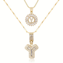 Load image into Gallery viewer, 14k Gold-Plated Layered Necklace Set with Diamond Initial Pendants – Elegant Jewelry for Personal Style
