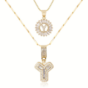 14k Gold-Plated Layered Necklace Set with Diamond Initial Pendants – Elegant Jewelry for Personal Style