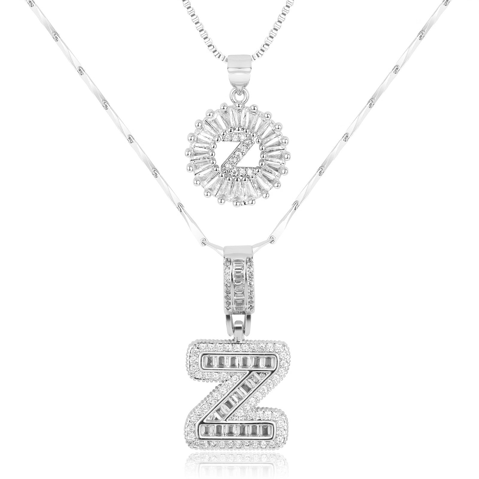 14k Gold-Plated Layered Necklace Set with Diamond Initial Pendants – Elegant Jewelry for Personal Style