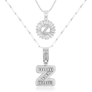 14k Gold-Plated Layered Necklace Set with Diamond Initial Pendants – Elegant Jewelry for Personal Style