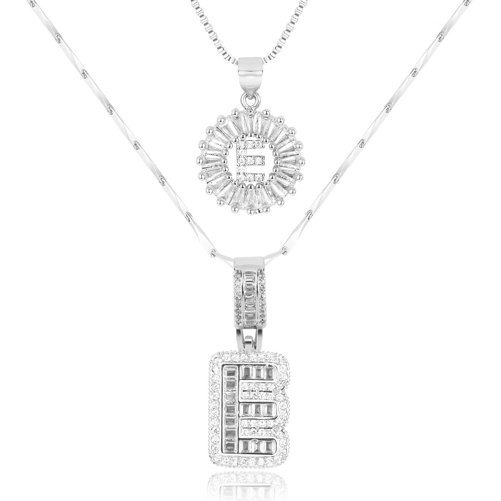 14k Gold-Plated Layered Necklace Set with Diamond Initial Pendants – Elegant Jewelry for Personal Style