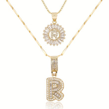 Load image into Gallery viewer, 14k Gold-Plated Layered Necklace Set with Diamond Initial Pendants – Elegant Jewelry for Personal Style
