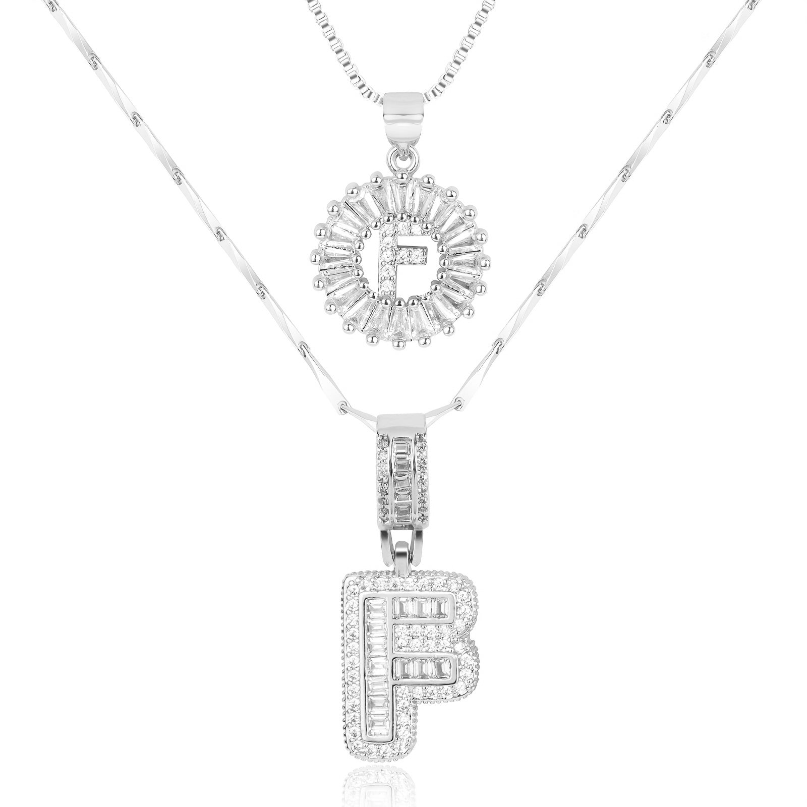 14k Gold-Plated Layered Necklace Set with Diamond Initial Pendants – Elegant Jewelry for Personal Style