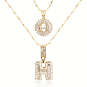 14k Gold-Plated Layered Necklace Set with Diamond Initial Pendants – Elegant Jewelry for Personal Style