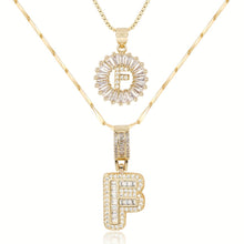 Load image into Gallery viewer, 14k Gold-Plated Layered Necklace Set with Diamond Initial Pendants – Elegant Jewelry for Personal Style
