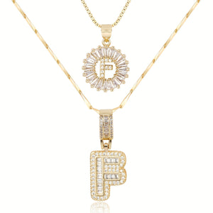 14k Gold-Plated Layered Necklace Set with Diamond Initial Pendants – Elegant Jewelry for Personal Style