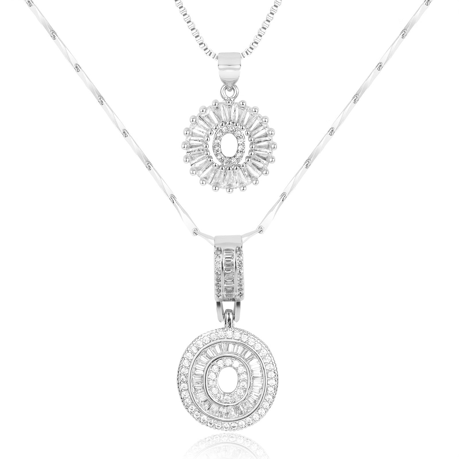 14k Gold-Plated Layered Necklace Set with Diamond Initial Pendants – Elegant Jewelry for Personal Style