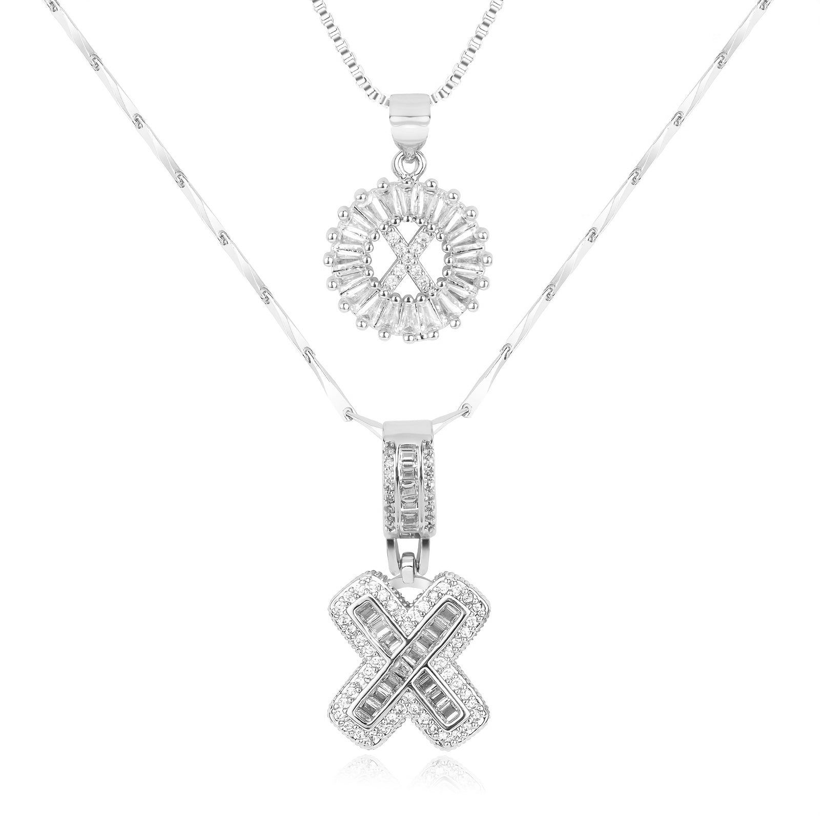 14k Gold-Plated Layered Necklace Set with Diamond Initial Pendants – Elegant Jewelry for Personal Style