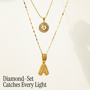 14k Gold-Plated Layered Necklace Set with Diamond Initial Pendants – Elegant Jewelry for Personal Style