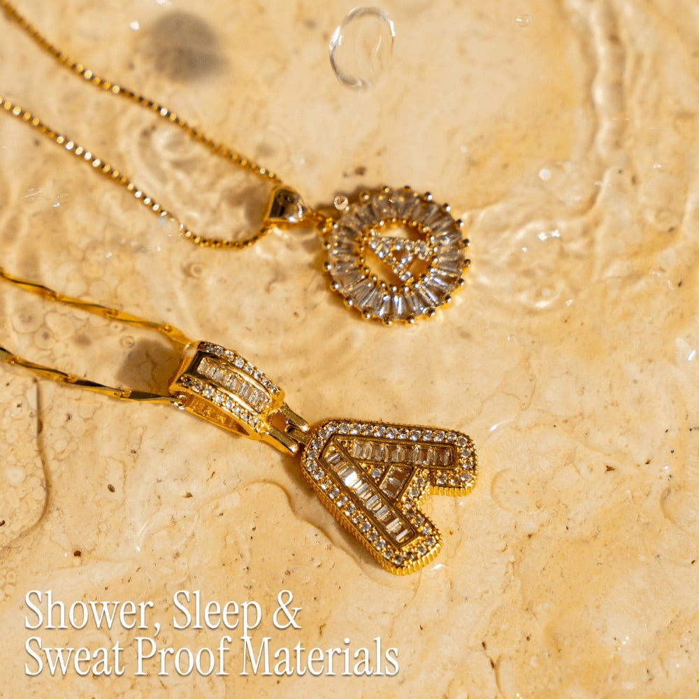 14k Gold-Plated Layered Necklace Set with Diamond Initial Pendants – Elegant Jewelry for Personal Style