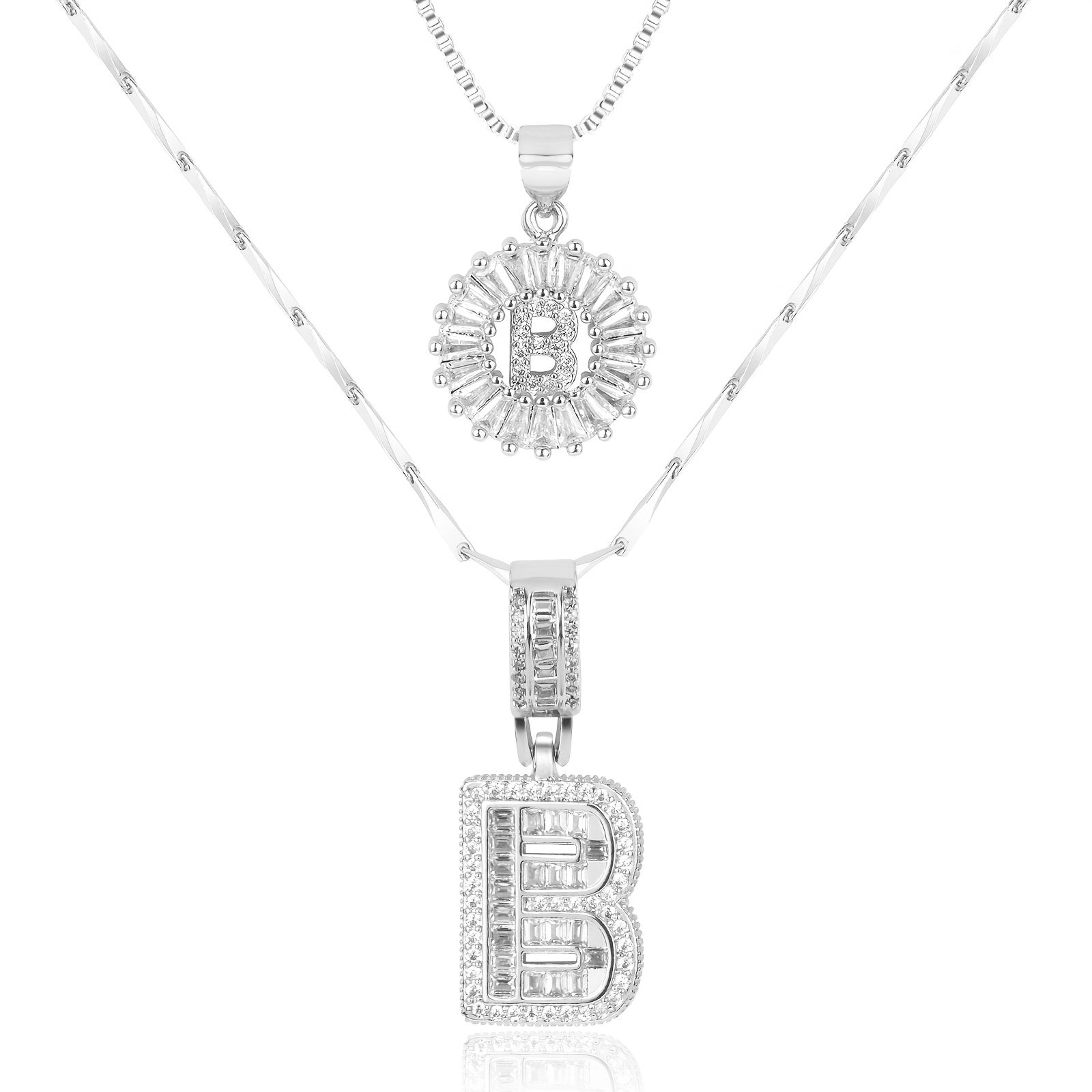 14k Gold-Plated Layered Necklace Set with Diamond Initial Pendants – Elegant Jewelry for Personal Style